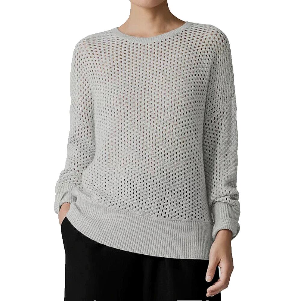 A6 NWOT EILEEN FISHER Seasalt Merino Wool Open Knit Crew Neck Sweater Size XL